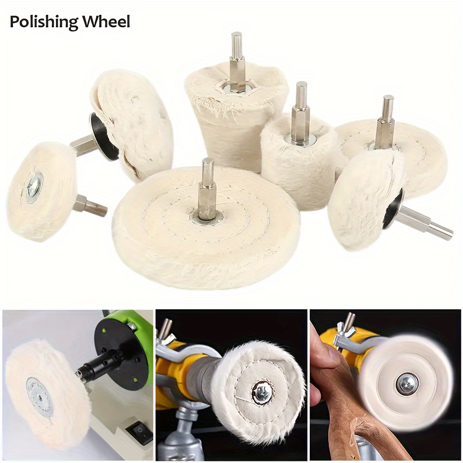 

7pcs White Felt Polishing Wheel Buffing Pad Set, Iron Shank For Die Grinder, Fine Grit Buffing Tools For Metal, Aluminum, Stainless Steel, Chrome, Jewelry, Wood, Plastic