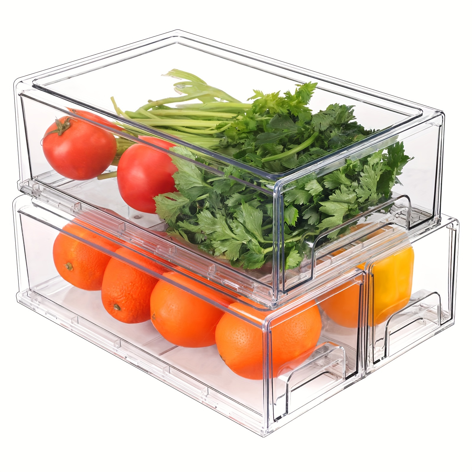 

3 Pack Fridge Organizer Bins And Drawer Set, Clear Fridge Organization Box With Stackable Fridge Drawer, For Food Fruit Vegetable , 2 Medium Sizes13.2 X .5 Inches, Small Sizes 13..7 X 4.3 Inches