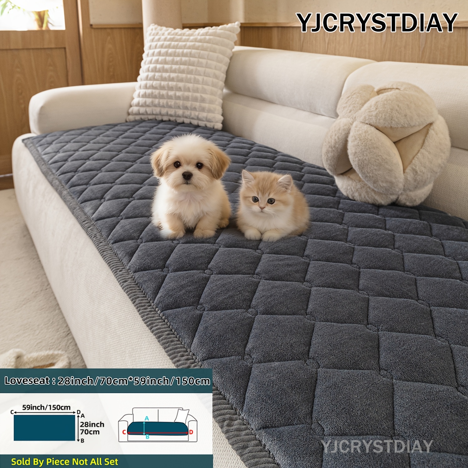 TEMU 1pc Yjcrystdia Bohemian Quilted Sofa Cover With Edges & Short Plush - Pet-friendly Non-slip Furniture Protector Suitable For 1/2/3/4-seater