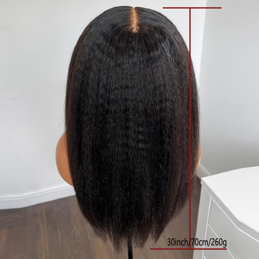 TEMU Perruque sophistiquée Kinky Straight de 30 pouces - , devant en dentelle profonde, fabriquée à partir de fibre synthétique haute température,