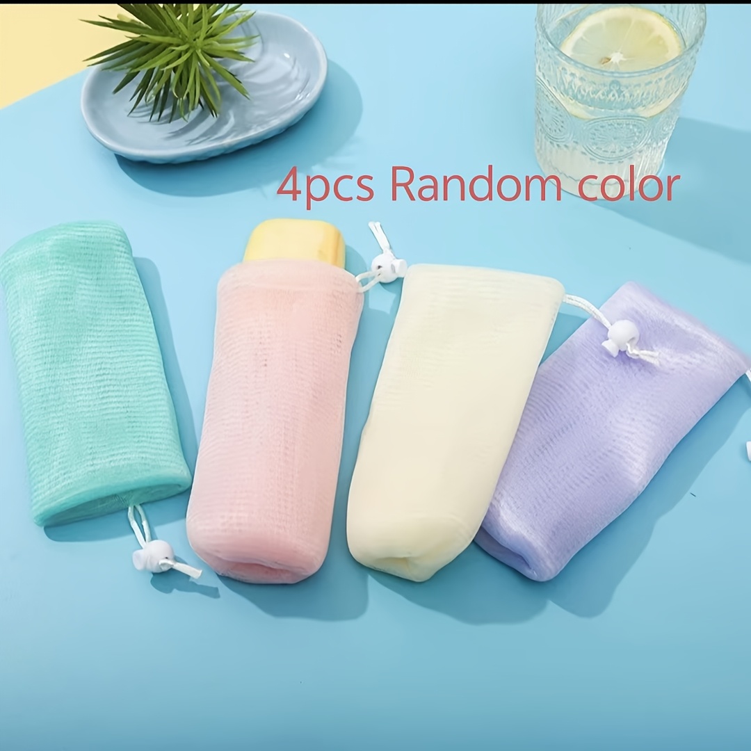 4pcs (random) Colored Soap Bags Mesh Soap Saver Pouches Soap Foaming Bags Mesh Foaming Net Bags Soap Saver Pouch Net Bags With Drawstring For Bath Shower - Bathroom Additions
