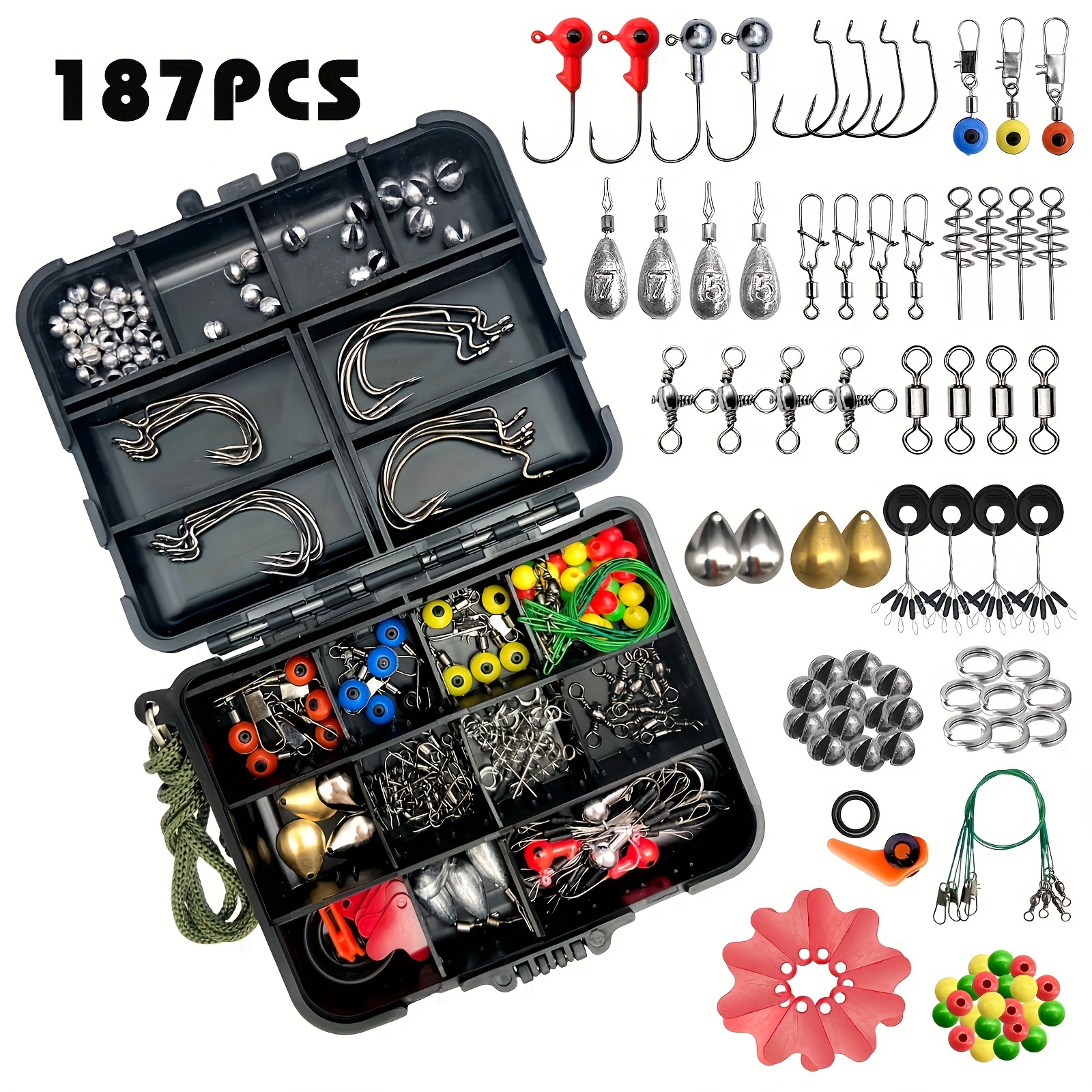 

Huapuda 187pcs Complete Fishing Kit - Tackle Box, Hooks, , Sinkers - Ideal For Outdoor