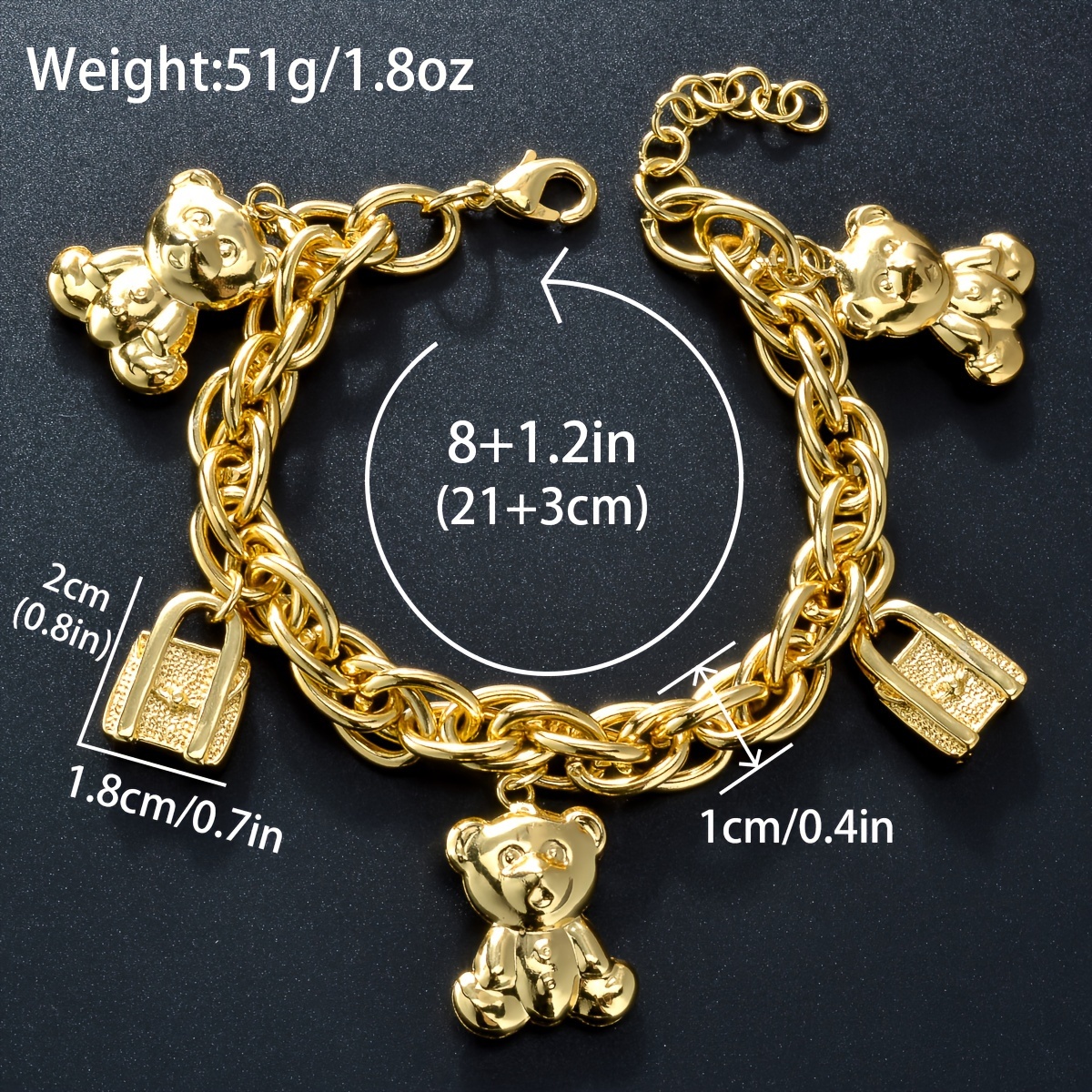 ZEADEAR Bear & Handbag Charm Bracelet with Teddy Bear Pendants