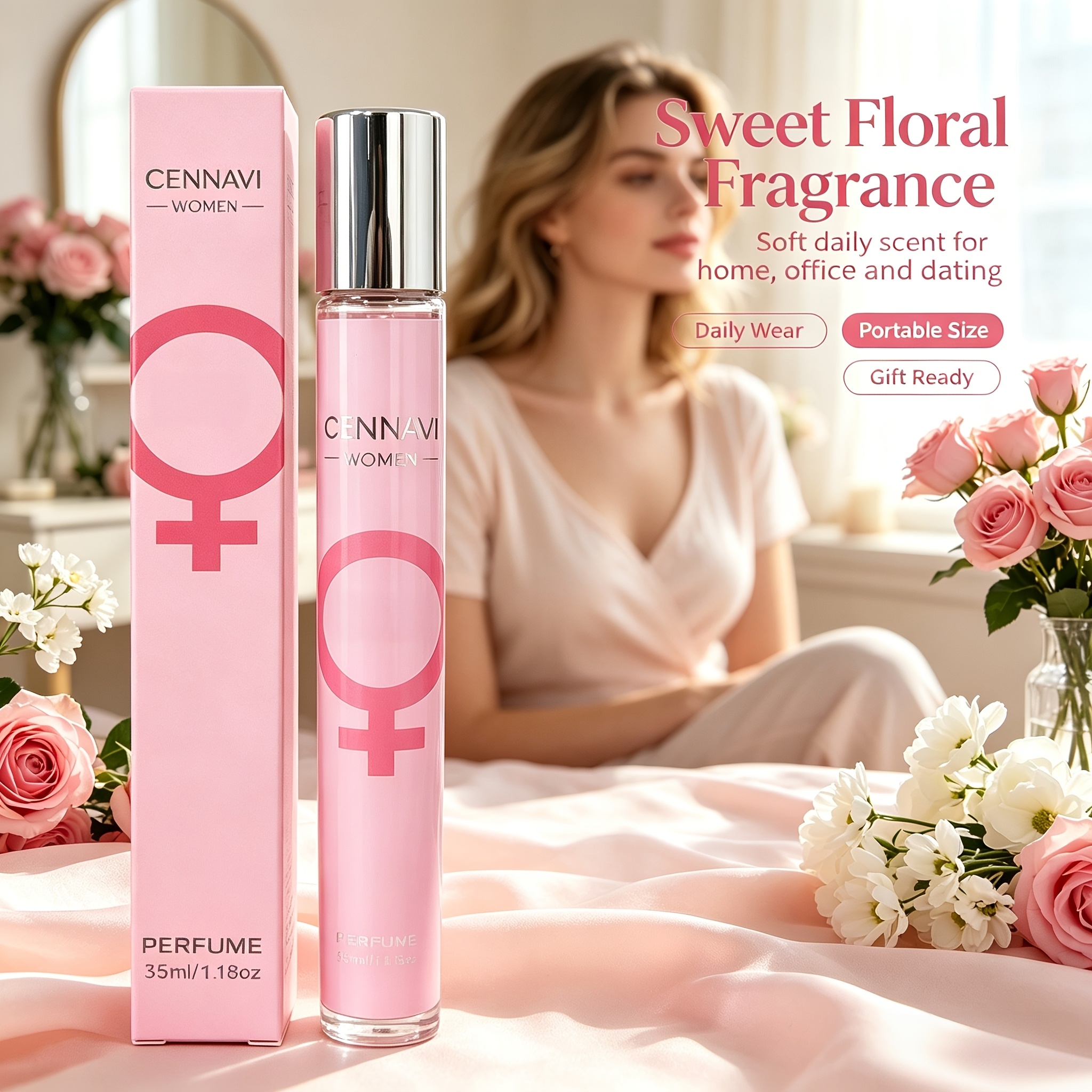 TEMU 35ml Women Portable Eau De Parfum, Lasting Floral Fragrance, Compact Travel Size Ladies Perfume For Dating Office Daily Gifting Use