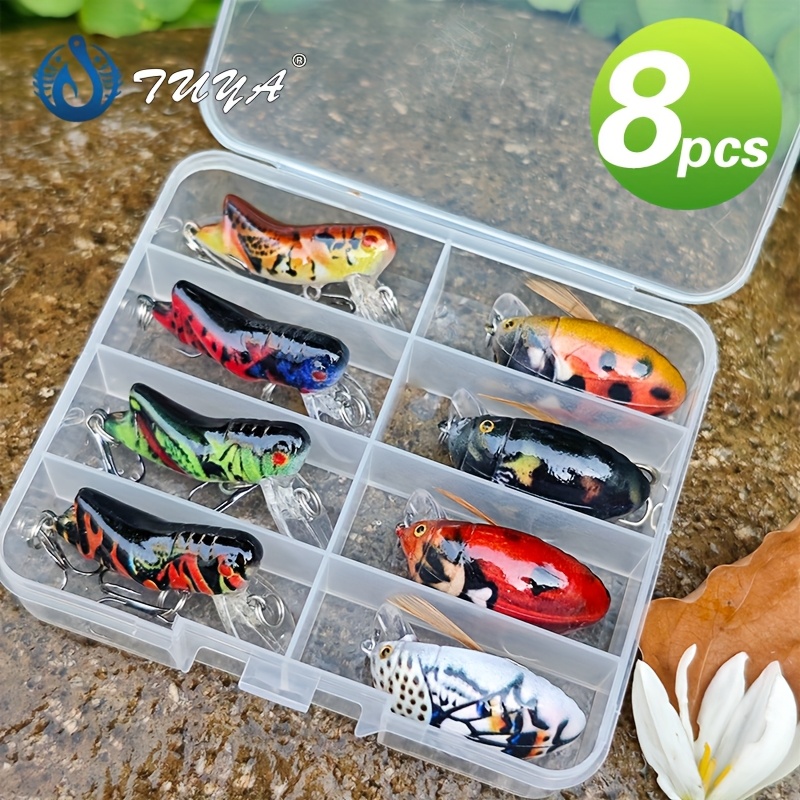 

8pcs Lifelike Fishing Lure Set - 3d Printed & Grasshopper Baits, Abs Material, Mixed Colors