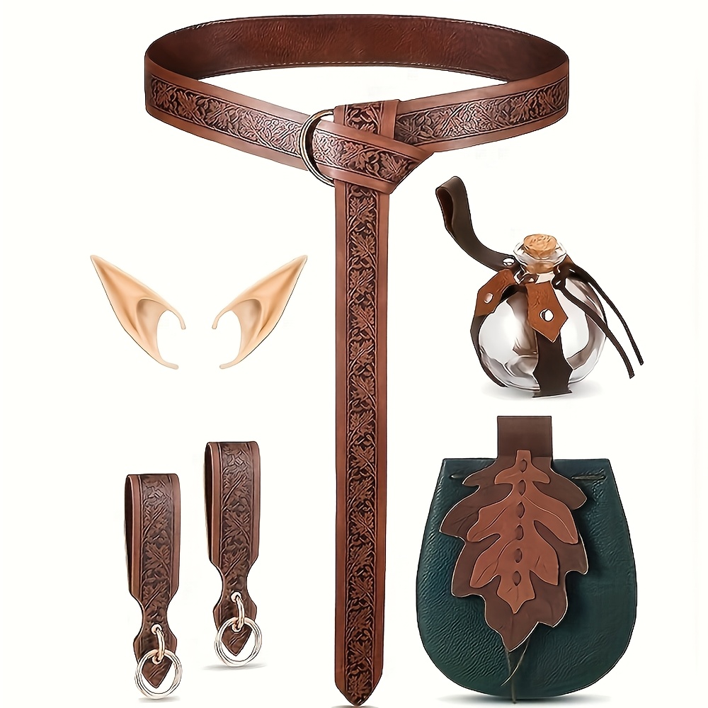 Set De Cinturón Medieval De 5 Piezas Con Fundas Para Daga Y Espada – Cuero Vegano Y Talla única Ajustable