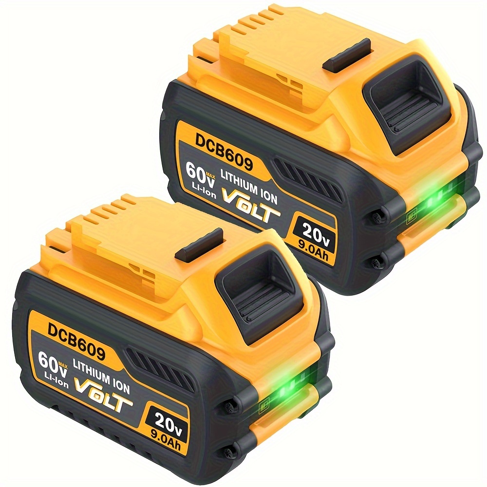 

2pack 9ah Battery For Dewalt For Dcb609 20v/60v Max Li-ion Batteries Dcb609-2 Dcb612 Dcb606 9.0ah Compatible With Dcb200 Dcb204 Dcb206 Dcb208 Dcb210 Dcb201 20v/60v Cordless Power Tools