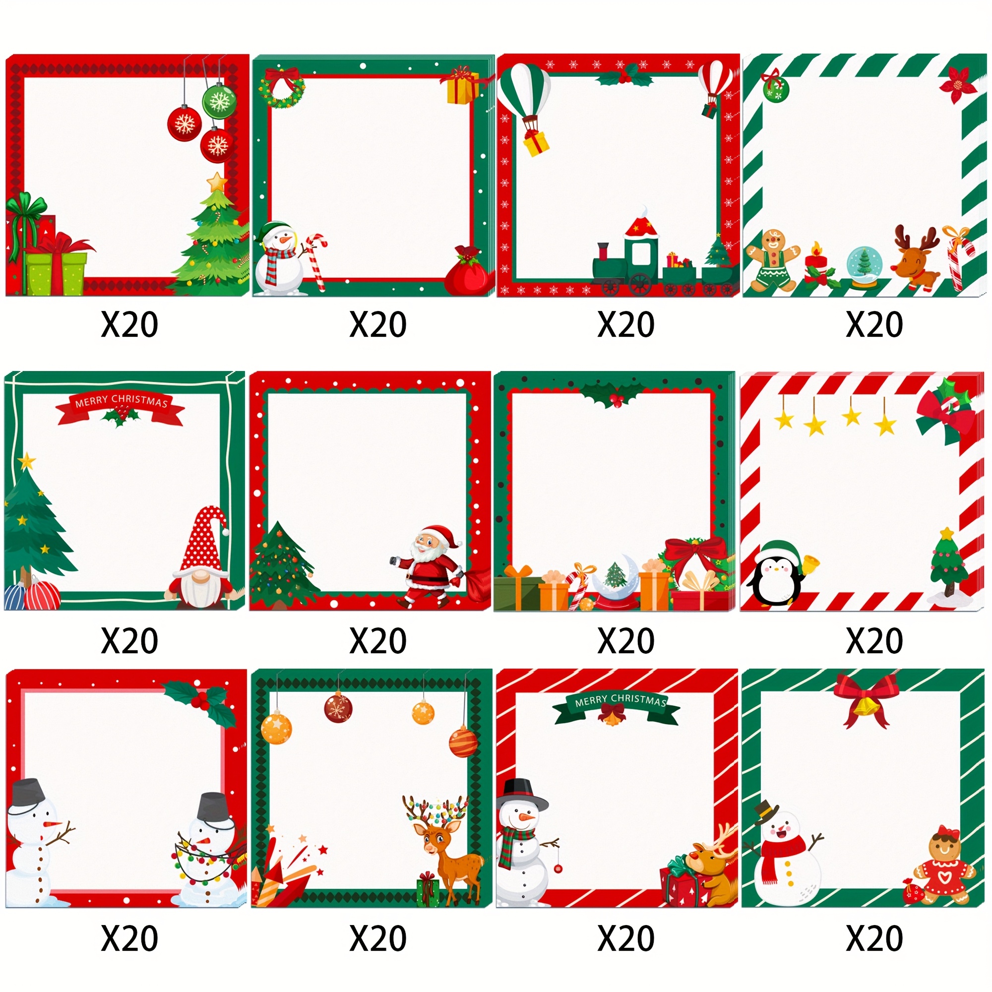 Image of 240pcs Of Self-adhesive Memo Pads Featuring Santa Claus And Snowman Designs, Perfect For Christmas Parties And Suitable For Office Or Home Use