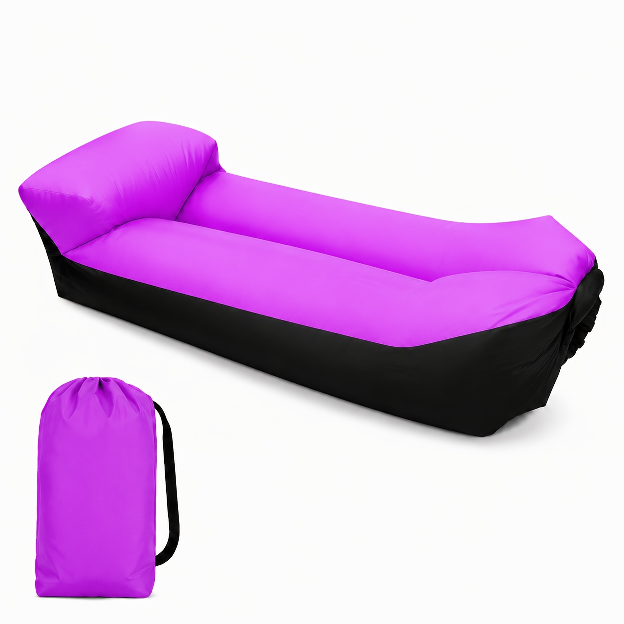 Portable Inflatable Sofa And Chair Combo - Heavy Duty Single Outdoor Bed Lounger, Quick Inflate/, Lightweight Compact, For Camping, Beach, Backyard - Design ()