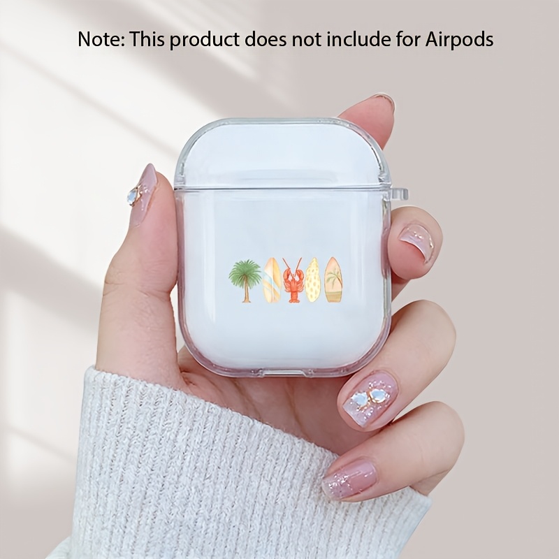 TEMU Creative Coconut Tree, Lobster, Shell Pattern For Airpods 4/ 1/ 2/ 3/ Pro/ Transparent Headphone Case, A Simple And Stylish Holiday Gift