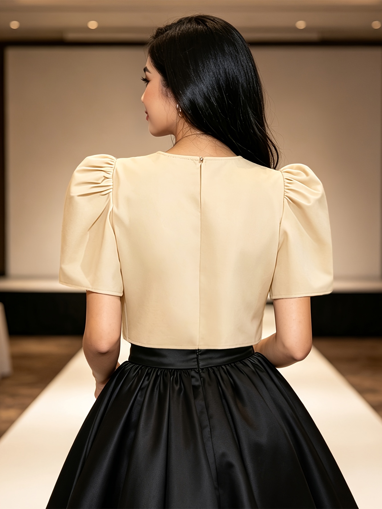 modern   tops puff sleeves elegant and simple solid color round neck asymmetrical   elegant and casual traditional wear suitable for daily wear fashionable commuting