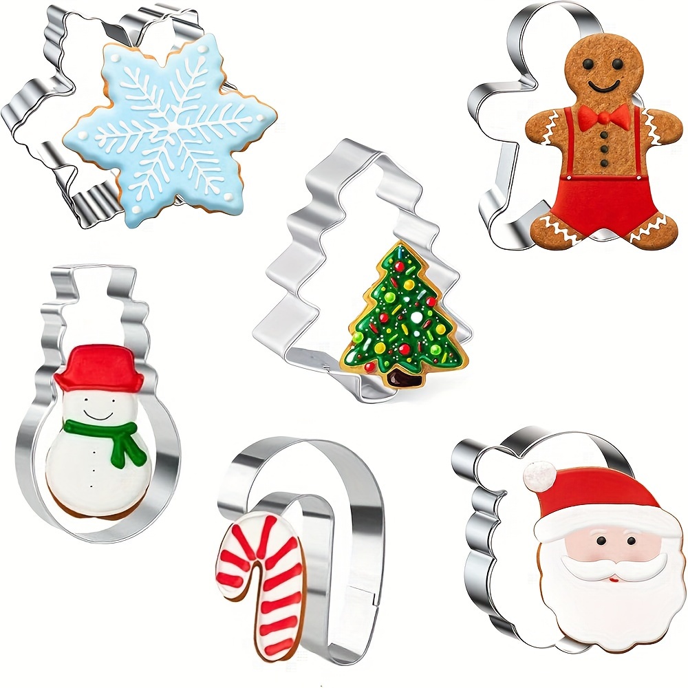 

6pcs Christmas Set - Metal Biscuit Molds With Santa, Snowman, Candy Cane, Tree Shapes For Holiday Baking, Gingerbread Decorating, Kitchen Baking Tools And Accessories