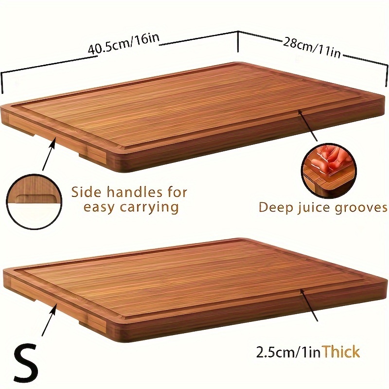 Large Wood Cutting Board For Kitchen, 1inch Thick Bamboo Cheese Charcuterie Board, Butcher , With Juice And Handles