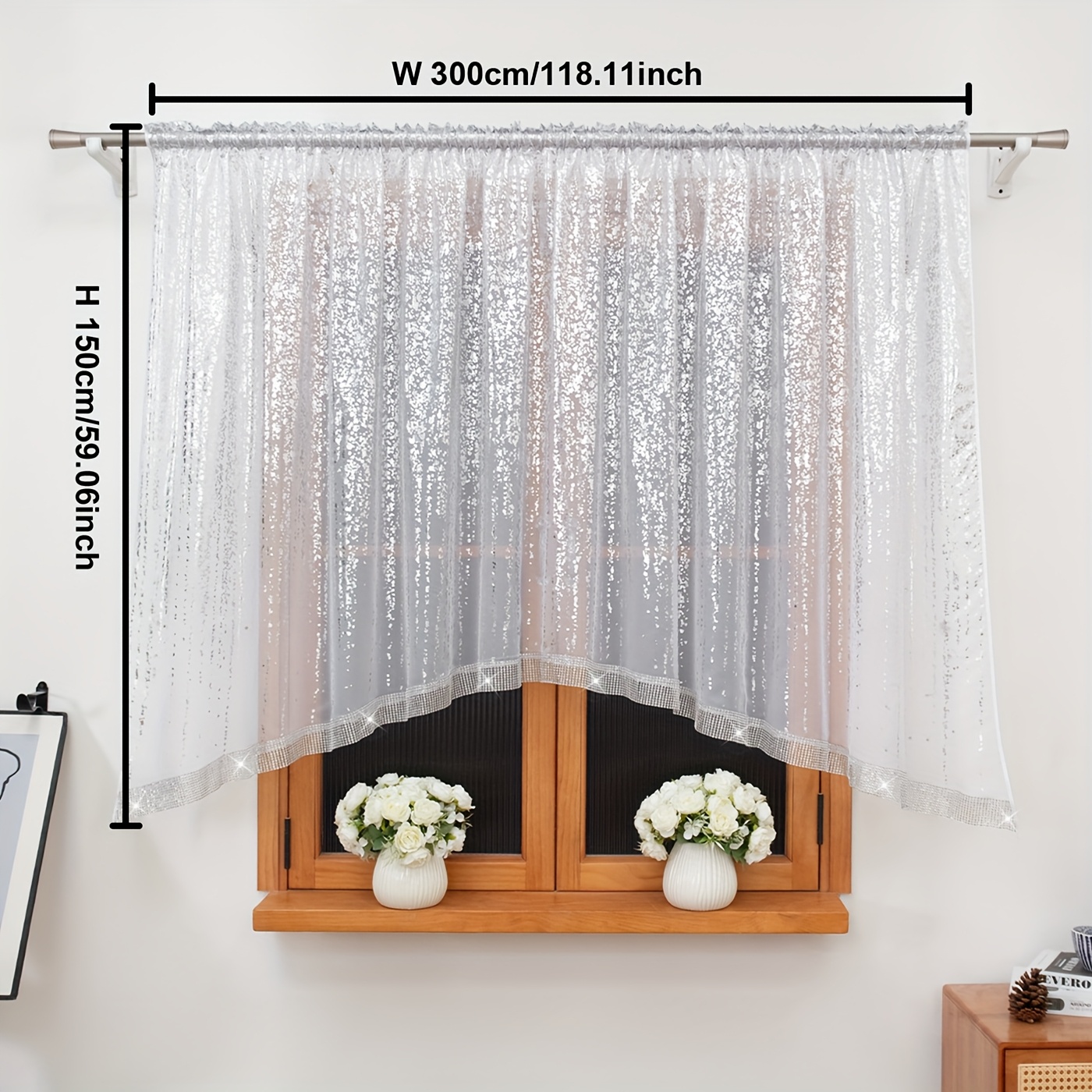 Image of Elegant Sheer Sequin Curtains For Living Room Window Drapes Light-filtering, For Home Decor In Multiple Sizes (52"x84", 52"x63", 52"x90") Perfect For Weddings, Parties, And