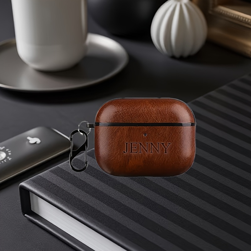 TEMU Customizable Hot Stamping Name Personalized Earphone Case Compatible With For Airpods Pro3 Pu Faux Leather Stylish Design With Multiple Colors