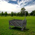 large capacity folding multi function hand truck with all terrain wheels brakes and side pockets heavy duty metal frame fabric plastic structure suitable for gardening camping beach sports and shopping portable folding transport cart sturdy plastic construction