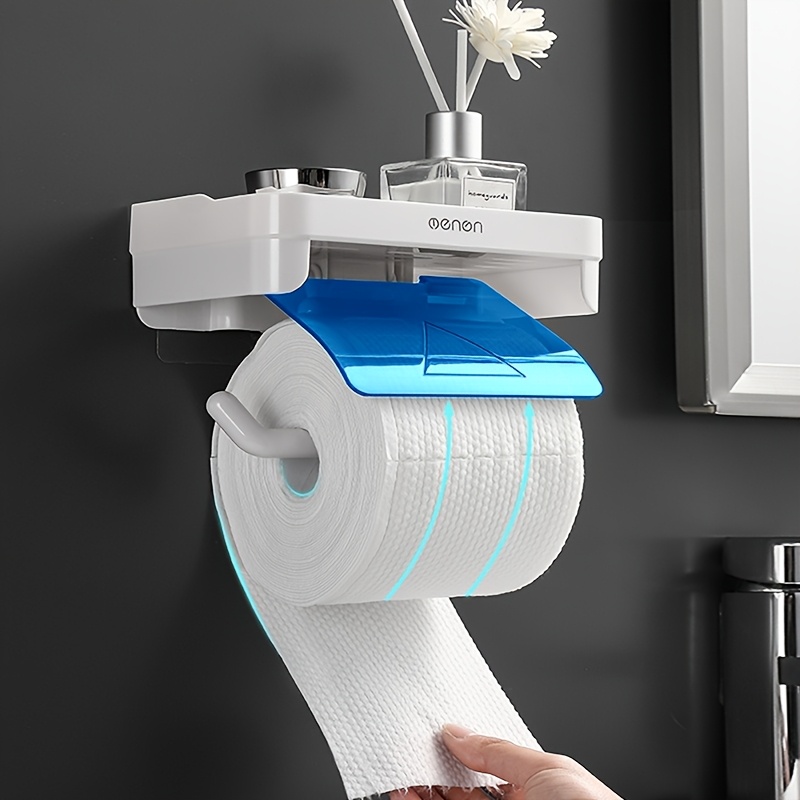 Image of 1pc Disposable Face Towel Holder Bathroom Toilet Paper Holder With Storage To Hang On The Wall, No-drill Wall-mounted Install, Kitchen Roll Paper Holder, For Organizing Toilet Paper & Accessories