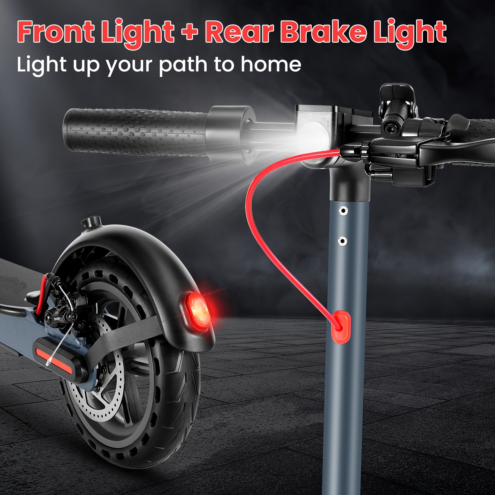 350w foldable electric scooter adult electric   speed 15 5mph and 15 miles range 85 inches solid tires adjustable handlebar height with smart led   braking system suitable for commuting to work   shopping forceries Product details 4