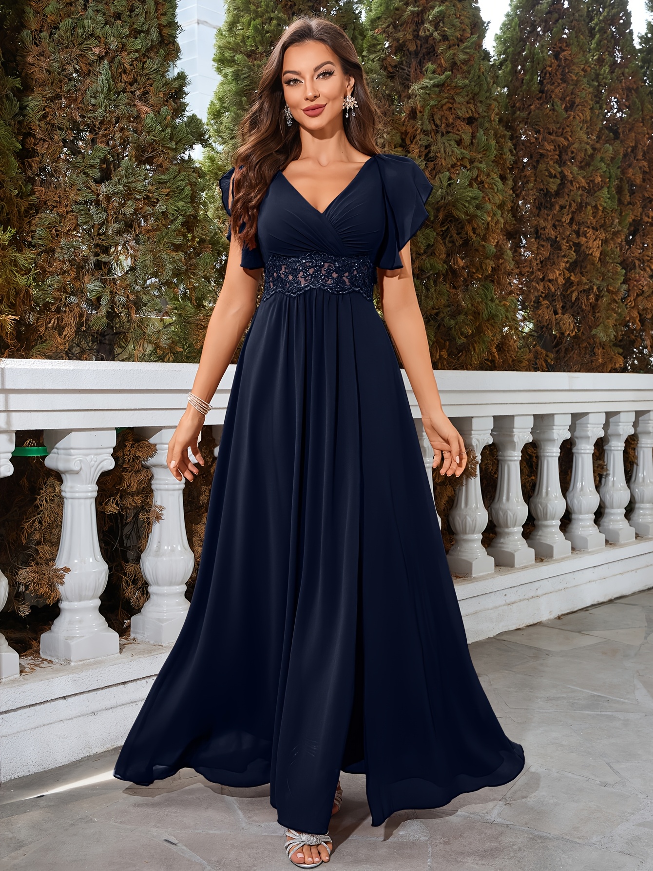 dhgate bridesmaid dresses Blue Bridesmaid Dress With Train Elegant Navy Blue A Line Bridesmaid Dress Floral Lace Chiffon dresses