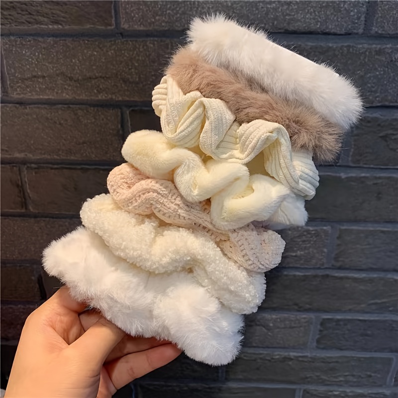 TEMU 7pcs Women's Autumn And Winter Plush Hair Ties, Cute Sweet Bun Scrunchie, Simple Elegant Ponytail Holder, Non-damaging Hair Accessories For Daily Use