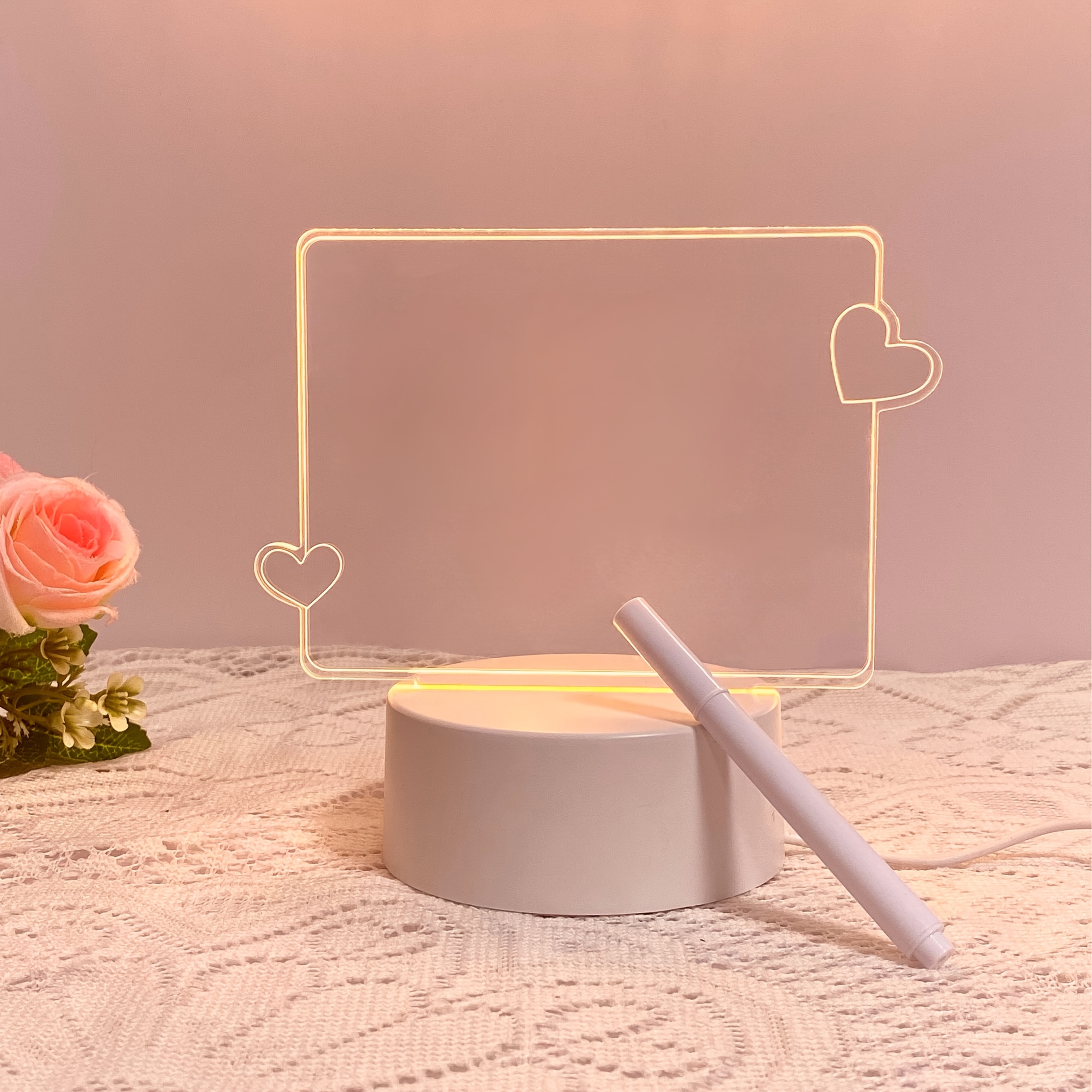 TEMU 1pc Diy Board Led Night Light, Usb Plug-in, Warm Light With Writing Pen, Bedroom Night Light, Ambient Decorative Night Light, Suitable For