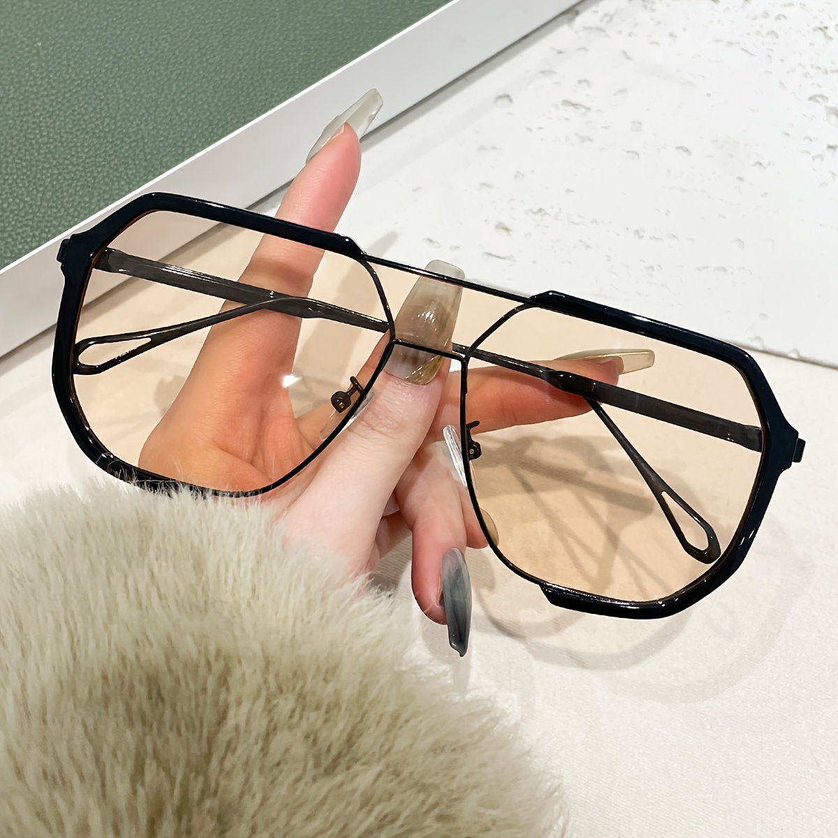 

Tea Color Double Beam Fashion Glasses Integrated Fashion Glasses For Women Anti Glare Sun Shades For Driving Travel