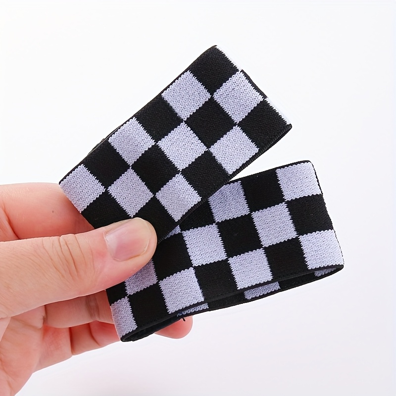TEMU 2pcs [black Wristband] Black And White Plaid Pattern, Breathable, Non-disposable Youth Wristband Sports Band | , Thin Spandex, Ideal For