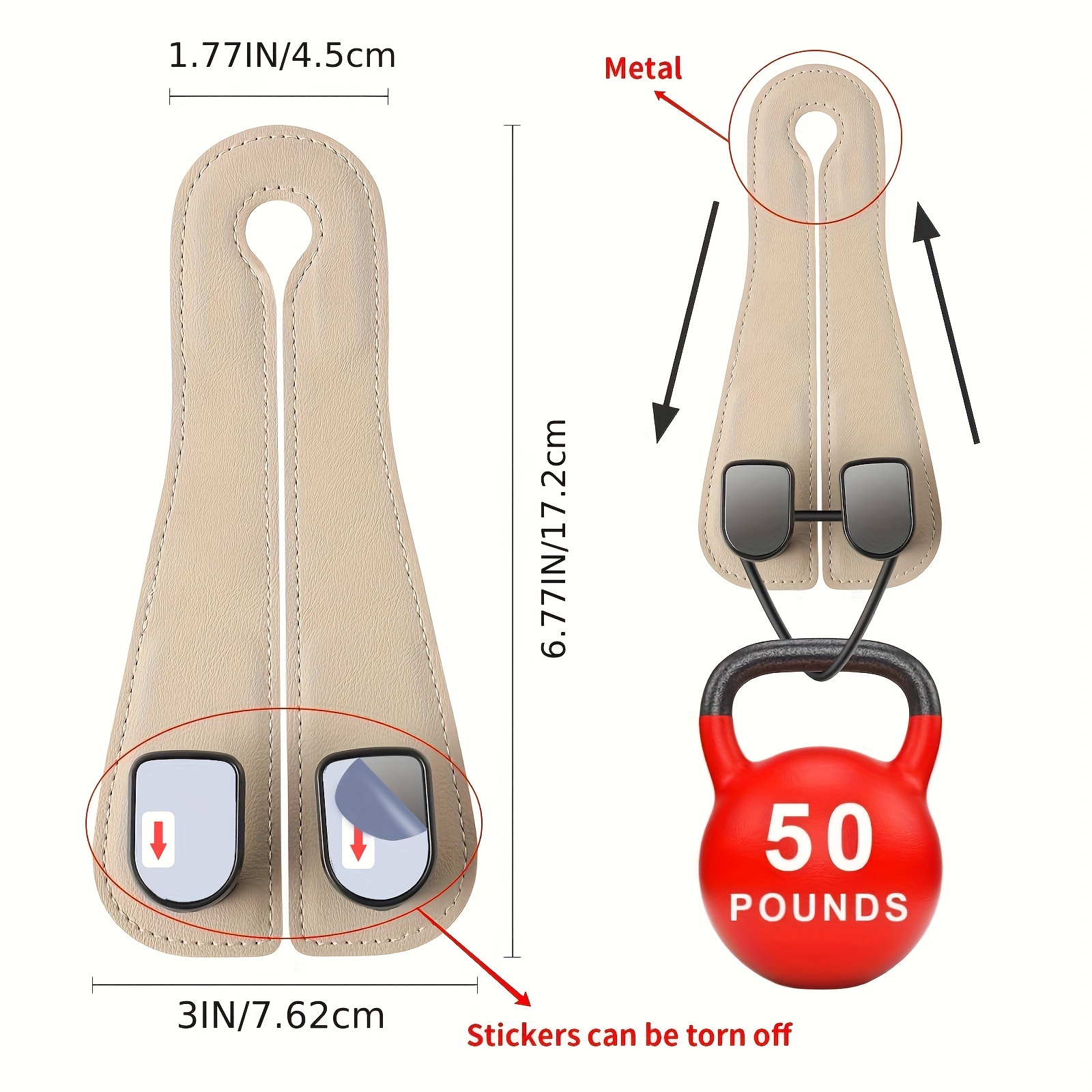 2pcs beige pvc car headrest hooks   design for purses bags fit vehicle seat back organizer accessories Product details 1
