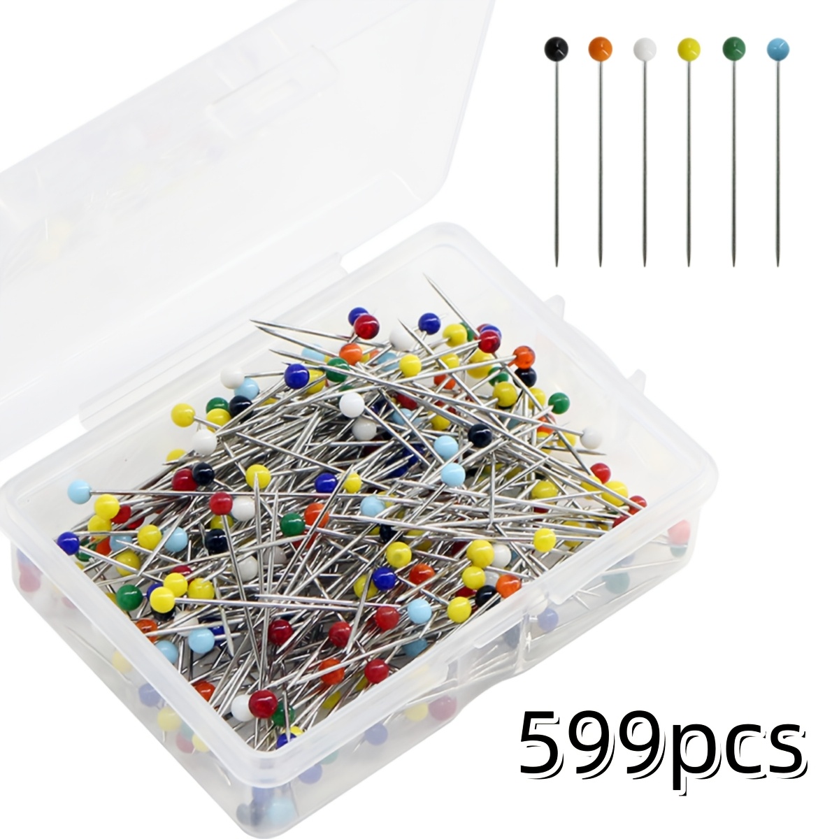 TEMU 250/599 piezas de alfileres rectos con punta de cristal, resistentes al no destiñen, adecuados para costura y posicionamiento en manualidades de
