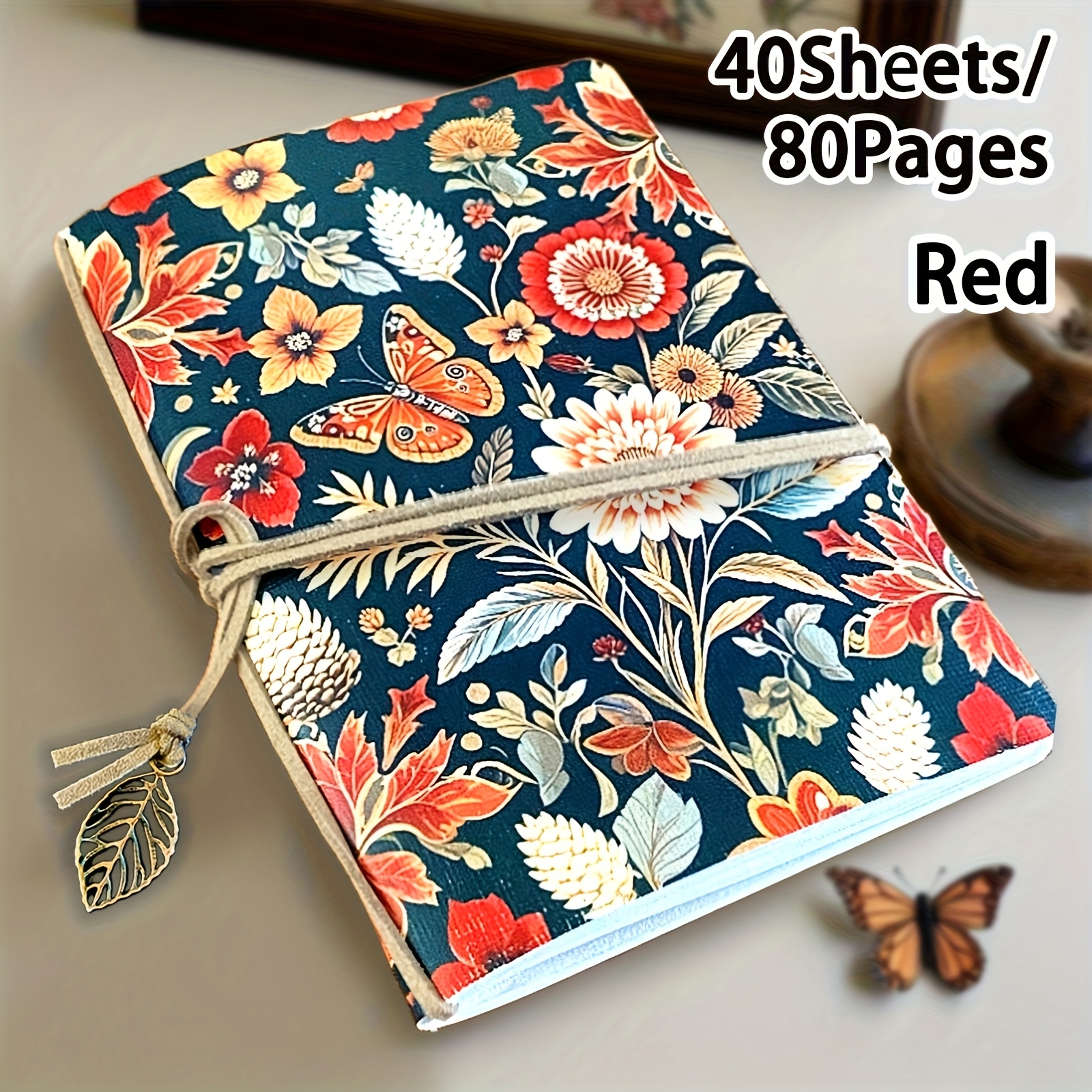 TEMU 1pc,a5,vintage Flower Sketchbook-80pages,travel Sketchbook,blank Marker Manual,with Vintage Leaf Tag&bandage Binding,hand Drawn Diy