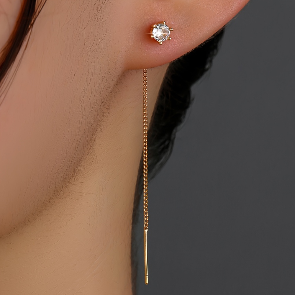 Image of 1 Pair Elegant Zirconia Tassel Earrings Simple Long Fringe Drop Earrings Classic Jewelry For Women