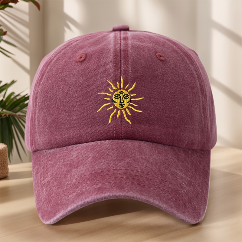 TEMU Casquette de baseball brodée au soleil de haute qualité, , délavée et vieillie, chapeau à bec de canard, loisirs de , sports, ,