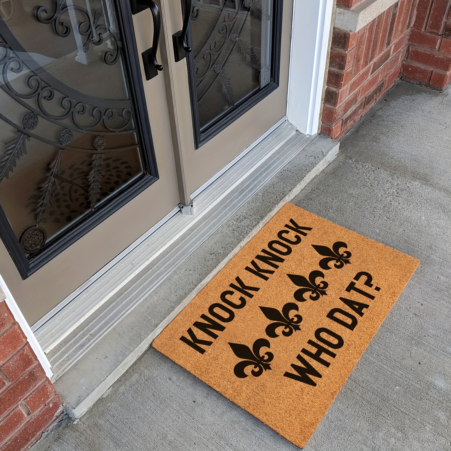 

Funny Coir Doormat Knock Knock Who Dat Fleur De Lis Welcome Front Porch For The Entrance Way Personalized Rug Outdoor With Heavy-duty Non Slip Coconut Doormat 23.6 X 15.7inch