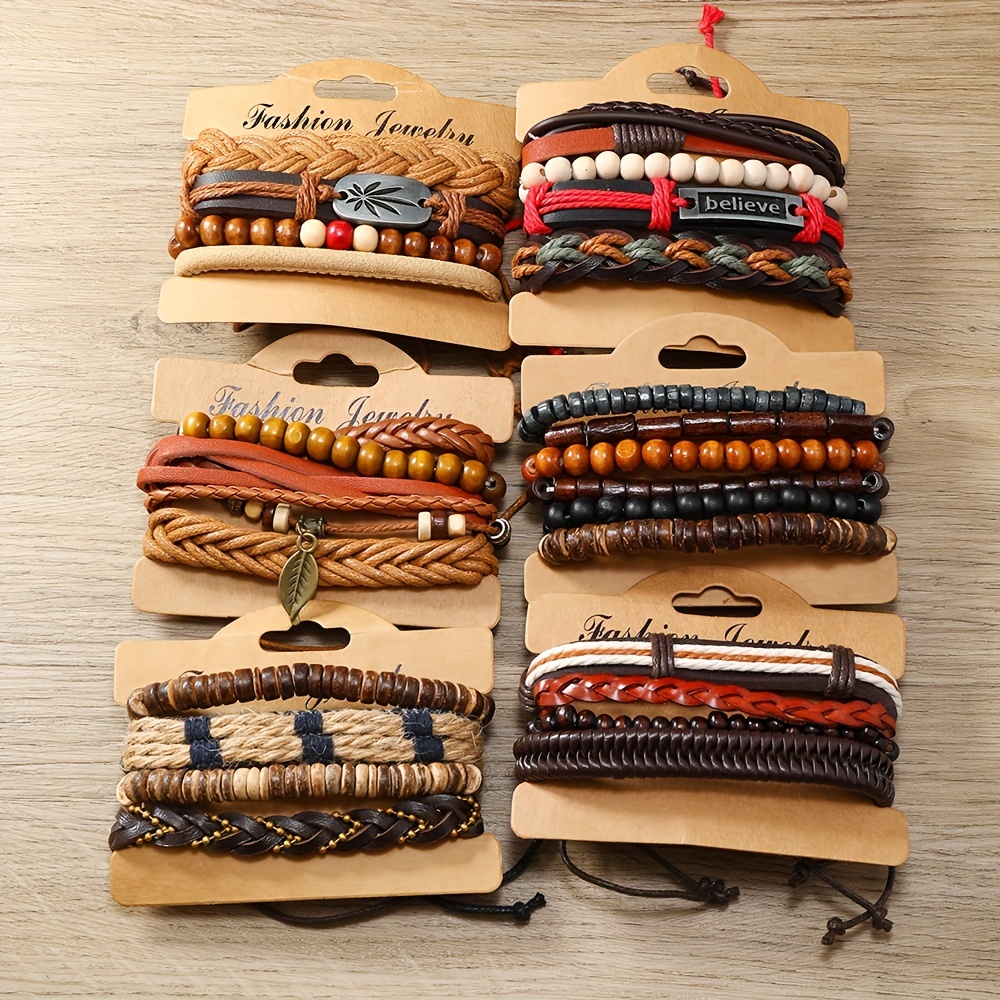 [  por  ] pulsera de cuero sinttico trenzado de estilo vintage para hombres - colores surtidos, estilo punk western 9