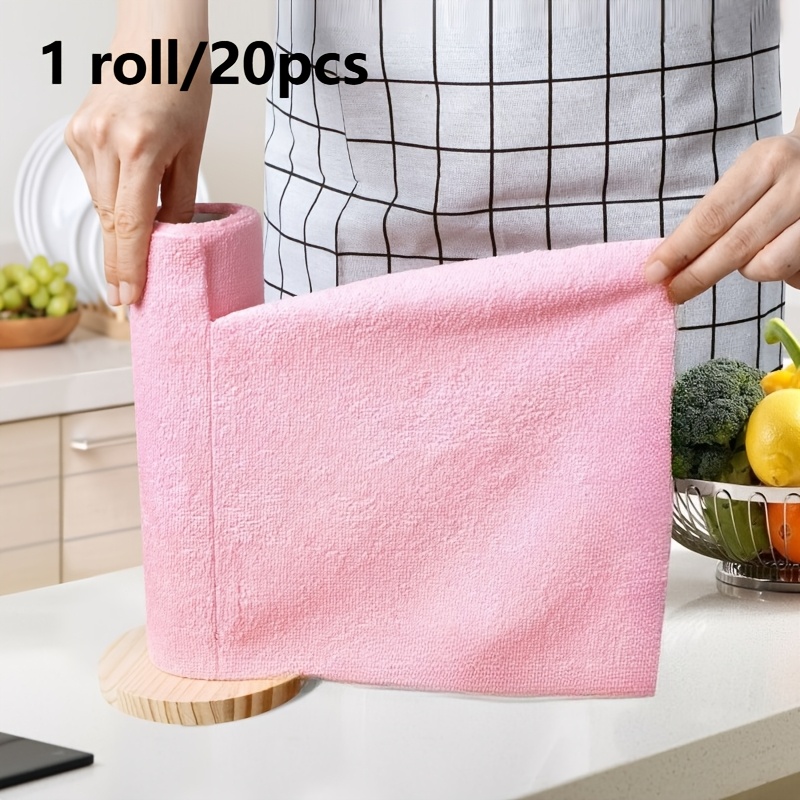 Image of 1 Roll/20pcs Reusable Cleaning Wipes, Household Kitchen Cloths, Microfiber Towel Rolls, Kitchen Dishwashing Cloths, Towel Substitutes, Cleaning Supplies