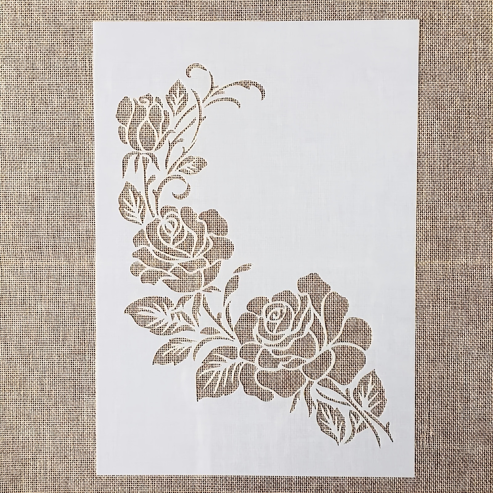 Image of 1 Reusable A4-sized Floral Pattern Stencil For Painting - Rose Bouquet Layering Template, Suitable For Diy Wall Art, Floor Furniture, Scrapbooking, And Handmade Cards, 8.3x11.7 Inches