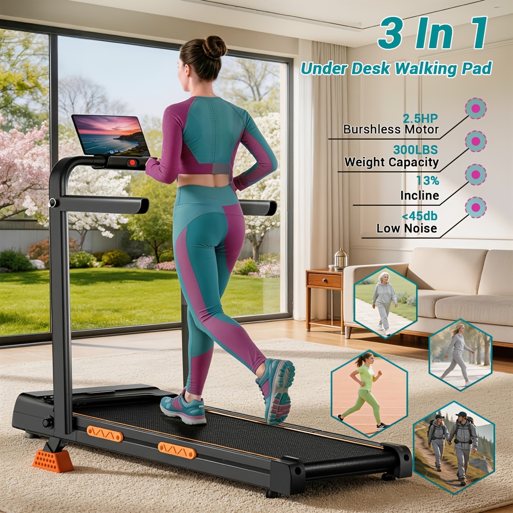 Caminadora UMAY 3 en 1 con inclinación del 13%, caminadora plegable con manillar, camin...
