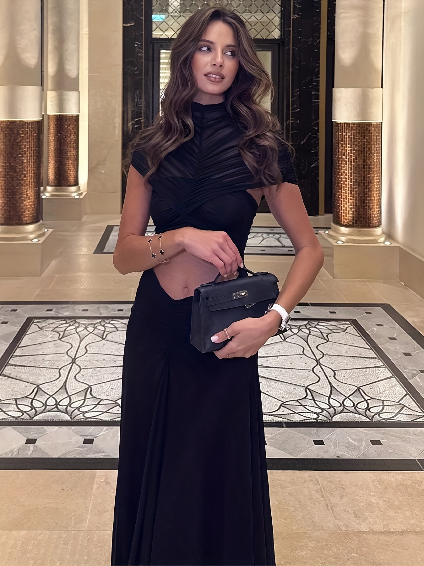 new stylish round neck pleated pullover zip long dress - Temu Mauritius
