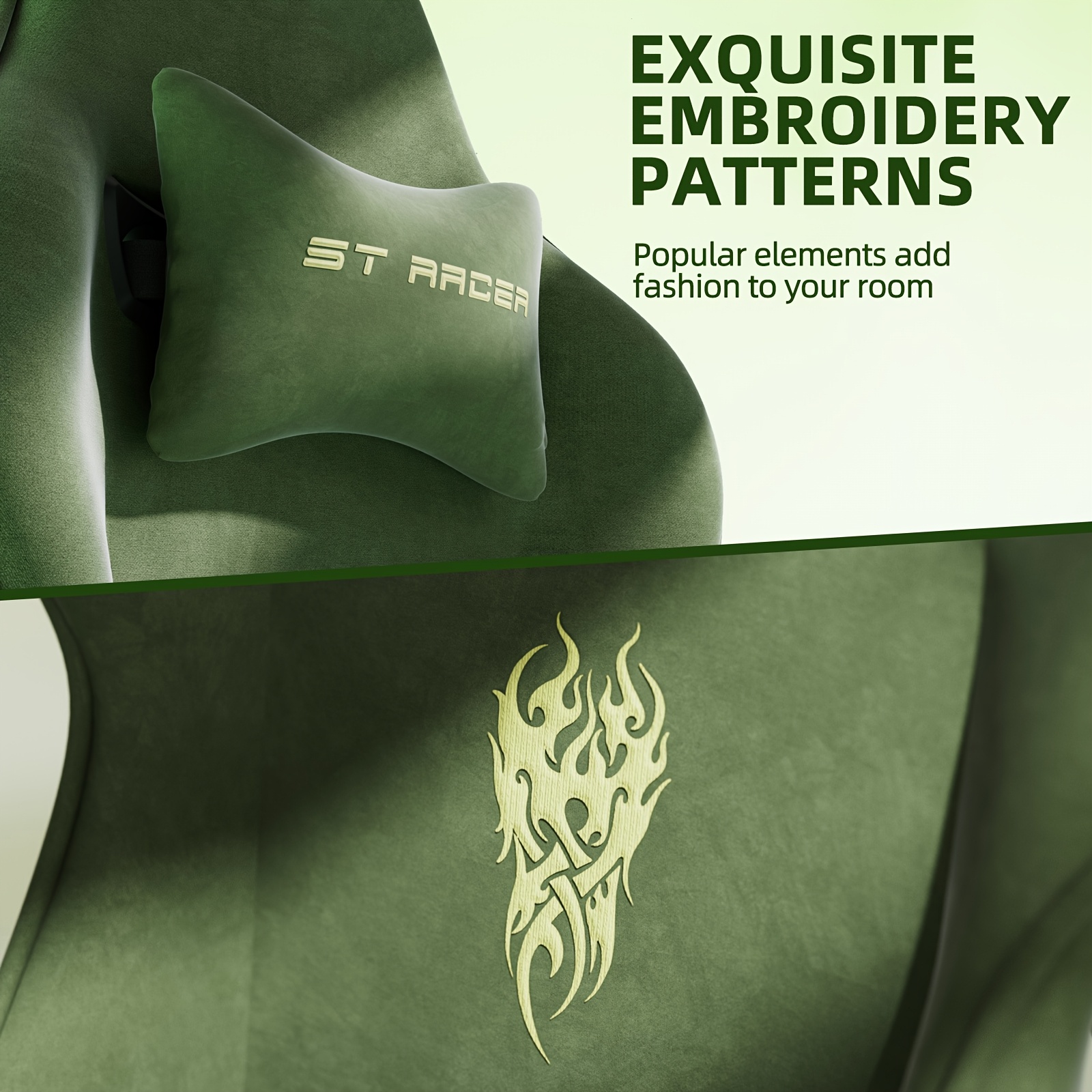 Velvet Fabric Gaming Chair, High Back Ergonomic Gamer Chair for Adult, Comfortable Video Game Chair with Footrest And Massage Lumbar Cushion