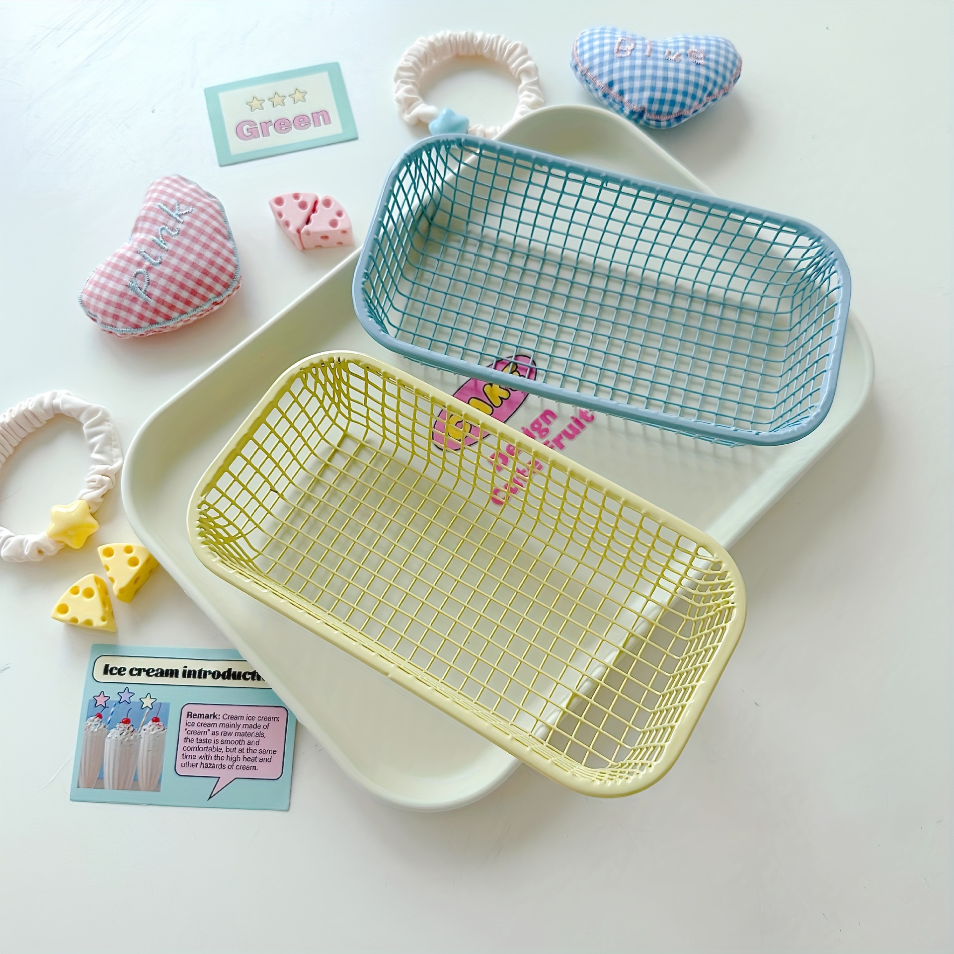 TEMU 2pcs Stationery Organizer And Storage Box, Office Storage Basket, Cosmetic Sorting Rack, Desktop Decorative Photo Prop Storage Basket, Desktop