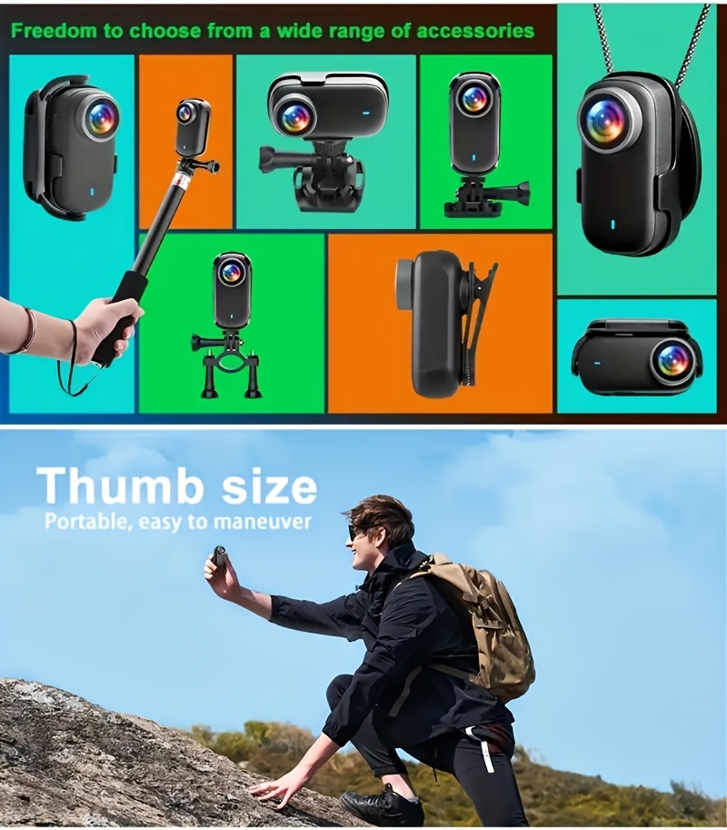 1 4K Thumb Camera | Portable High-Definition WiFi Camera for Cycling, Hiking, Outdoor Activities, and Daily Life Recording, PC Material, Rechargeable Lithium Battery, TF Card Storage