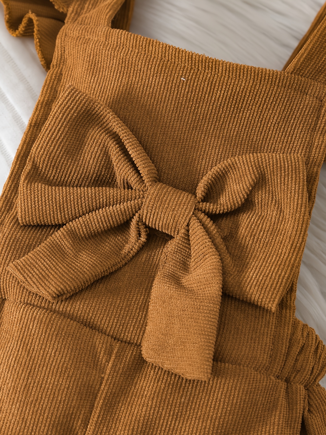 2pcs girls pants set   plush cuff top bow overalls girls daily wear   outdoor Product details 1