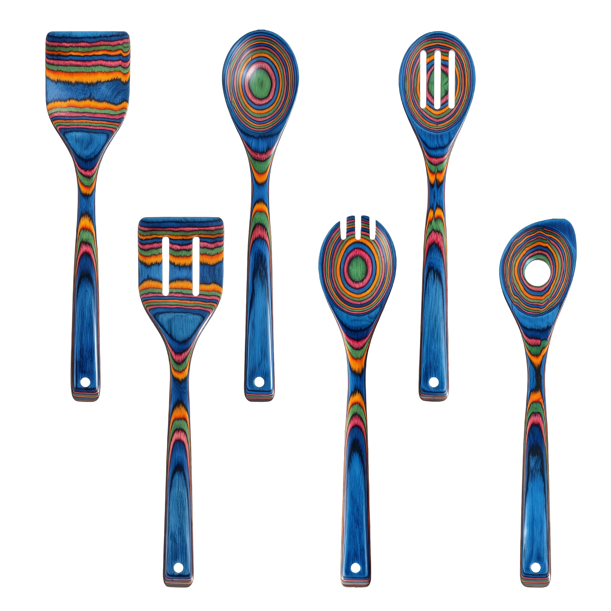 6pcs Wood Utensil Set - Polished Pakkawood Nonstick Kitchen Spoons & Spatula Suitable For Cooking, Stirring, Serving, Mixing - Artificial Wood Spatula Spoon For Housewarming Gifts, Holiday Gifts For