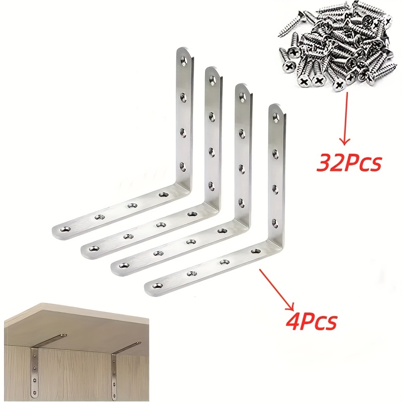 36pcs 5x5 Inch L Bracket For Shelves, 4pcs 90 Degree Joint Right Angle Bracket With 32pcs Screws, Heavy Duty Corner Braces With Screws For Wood, Furniture