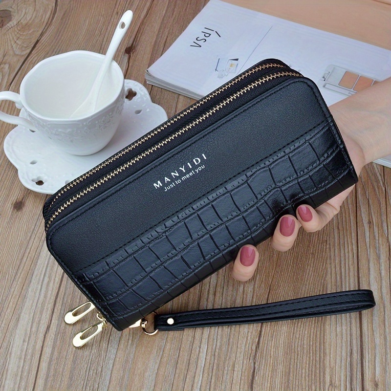 Image of Long Women' Purse, Crocodile Pattern Double-zipper Wallet, Clutch Bag With Zipper Compartment And Removable Wrist Strap, Which Can Hold 8 Cards, Mobile Phones, , Lipsticks, Etc.