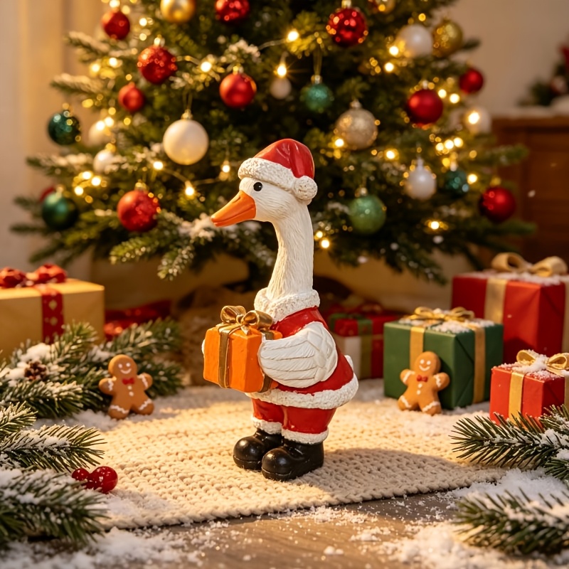 TEMU Christmas-themed Large Resin Ornament, Santa Claus Outfit, Holding A Gift Box, Indoor Desktop Christmas Decoration