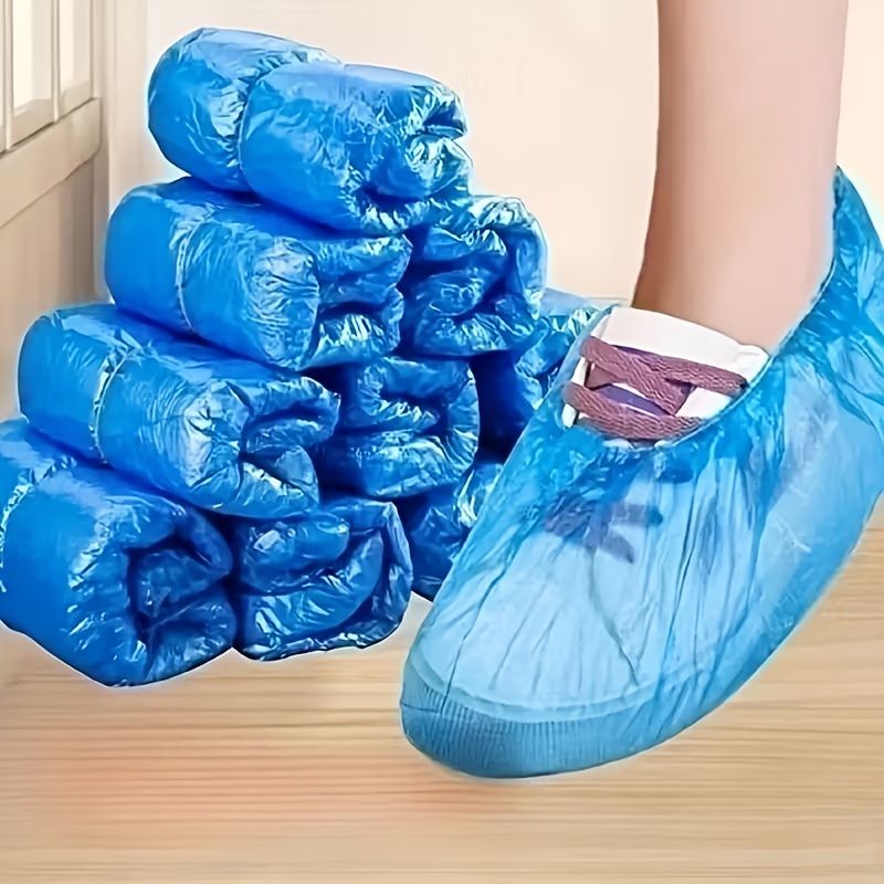 TEMU 100pcs Heavy-duty Disposable Shoe Covers - Blue, Elastic Opening For - Ideal For Hospitals, Hotels, Offices, Homes - Hygienic Floor Protection -