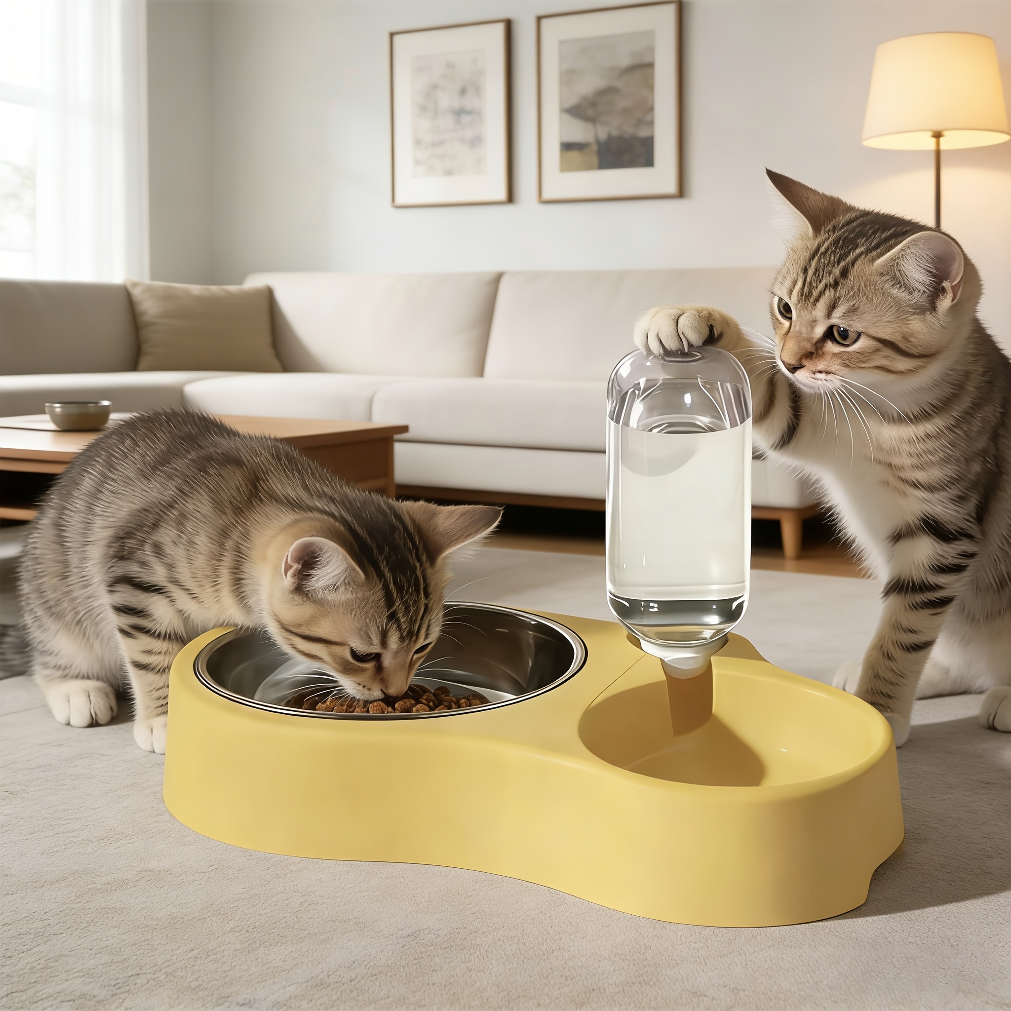 Versatile Bowl for Cats And Dogs - Self-Refilling Water And Food Station with a Non-Skid Base, Sturdy PP Material, Easy to Clean, Compact Pet Feeding Setup for Cats And Small Dogs, Stylish Pet Item, No Need for Batteries Or Electricity