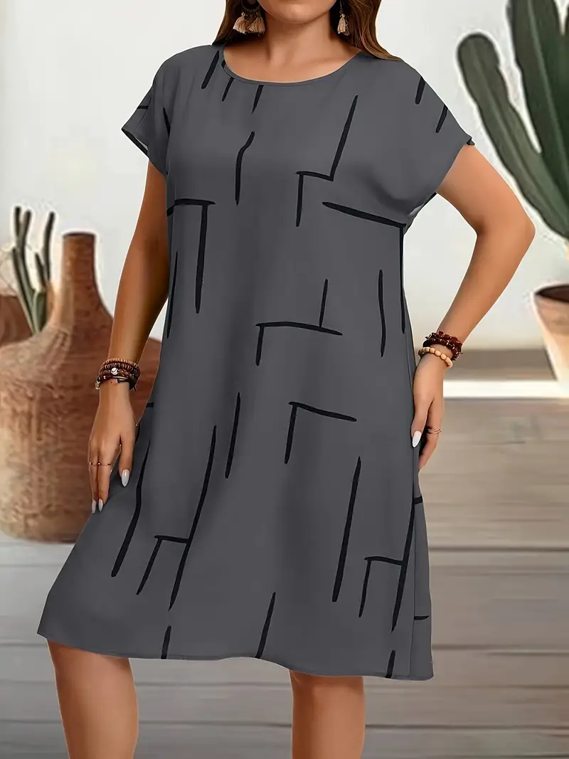 plus size womens casual striped bodycon dress knee length round neck machine washable summer dress with vertical stripes dark grey light contrast elegant special collection body fitting dress comfortable wear Product details 4