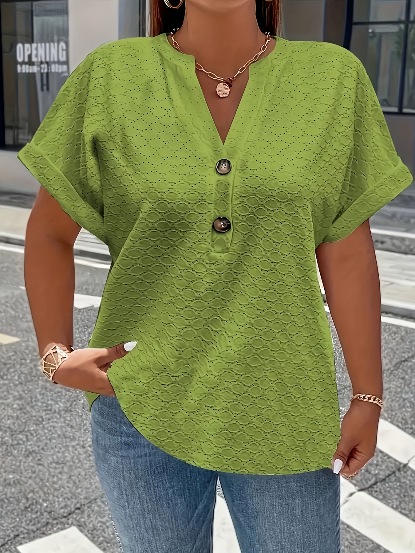 Women's Elegant Middle Eastern-Inspired Black Button-Front T-Shirt - Stand-Up Collar Short Sleeve Top, Machine Washable Spring/Summer Casual & Formal Wear, Ladies T Shirts, Versatile Top, Sophisticated Style, Durable Material, Fashion Top, Summer Wardrobe, Everyday Top, Buttonfront Top, Lightweight Top, Stylish Blouse, Fashionconscious Women